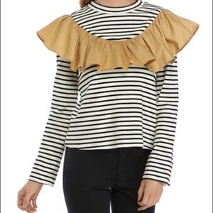 English Factory Ruffle Striped Top